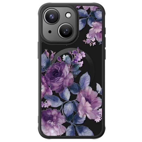 FUNMIKO Cute Phone Case für iPhone 13 Hülle, Wireless Charging Military Grade Protection Trendy Wildflower Design für Frauen Mädchen Anti-Rutsch Transluzent Matt Hard Cover Elegant Lila Floral von FUNMIKO