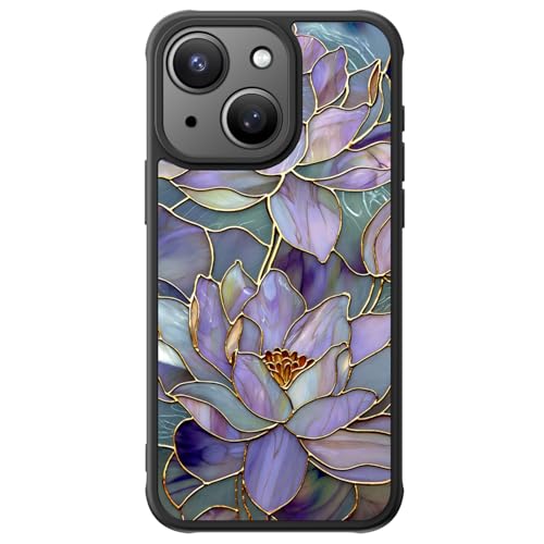 FUNMIKO Cute Phone Case für iPhone 13 Hülle, Wireless Charging Military-Grade Schutz Trendy Wildflower Design für Frauen Mädchen Anti-Rutsch Transluzent Matt Hard Cover Dreamy Lotus von FUNMIKO