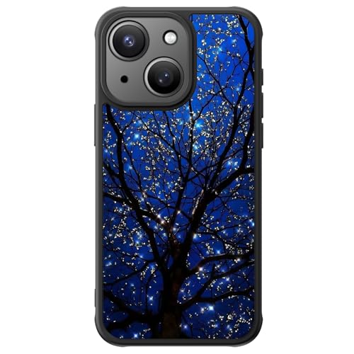FUNMIKO Cute Phone Case für iPhone 13 Hülle Wireless Charging Militär Grade Schutz Trendy Wildflower Design für Frauen Mädchen Anti-Rutsch Transluzent Matt Hard Cover Traumhaft Wunschbaum von FUNMIKO
