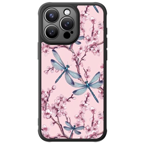 FUNMIKO Cute Phone Case für iPhone 13 Pro Wireless Charging Militär Grade Schutz Trendy Wildflower Design für Frauen Mädchen Matte Cover mit Stoßfesten Ecken Rosa Blumen Libellen von FUNMIKO