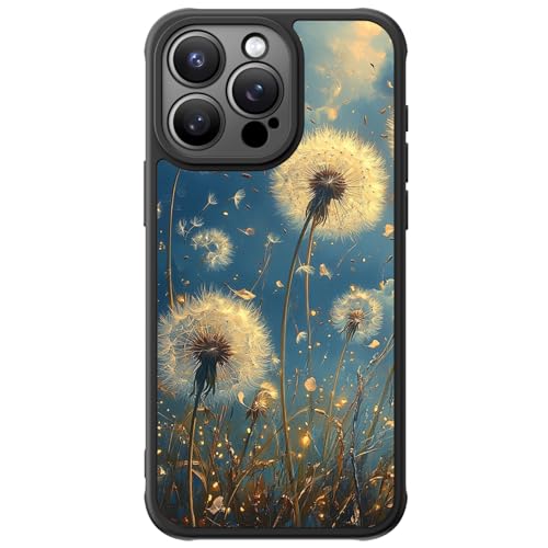 FUNMIKO Cute Phone Case für iPhone 14 Pro Max Hülle [Kabelloses Laden] [Militärischer Schutz] Trendiges Wildblumen-Design für Frauen Mädchen, Matte Cover mit Stoßfesten Ecken, Löwenzahn im Himmel von FUNMIKO