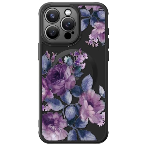 FUNMIKO Cute Phone Case für iPhone 15 Pro Max Hülle Wireless Charging Militär Grade Schutz Trendy Wildflower Design für Frauen Mädchen Anti-Rutsch Transluzent Matt Hard Cover Elegant Lila Floral von FUNMIKO