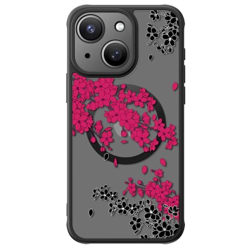 FUNMIKO Niedliche Handyhülle für iPhone 15 Plus, kabelloses Laden, militärischer Schutz, trendiges Wildblumen-Design für Frauen und Mädchen, rutschfeste, durchscheinende, matte Hartschale, dramatische von FUNMIKO