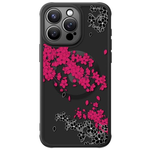 FUNMIKO Niedliche Handyhülle für iPhone 15 Pro, kabelloses Laden, militärischer Schutz, trendiges Wildblumen-Design für Frauen und Mädchen, rutschfeste, durchscheinende, matte Hartschale, dramatische von FUNMIKO