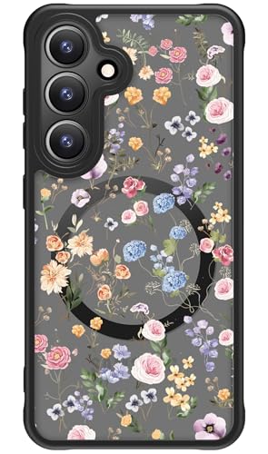 FUNMIKO Samsung Galaxy S25 Hülle für Samsung Galaxy S25 Hülle, Kabelloses Laden Militär Grade Schutz Wildblume Design für Frauen Mädchen Anti-Rutsch Matte Cover Stoßdämpfende Ecken Blumen Blätter von FUNMIKO