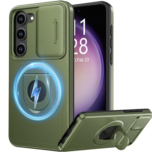 FUNMIKO Schutzhülle für Samsung Galaxy S22 mit Schiebe-Kamera-Objektivabdeckung, kabelloses Laden, kompatibel mit magnetischem Ständer, stoßfeste Schutzhülle, 15,5 cm (6,1 Zoll), für Damen und Herren, von FUNMIKO