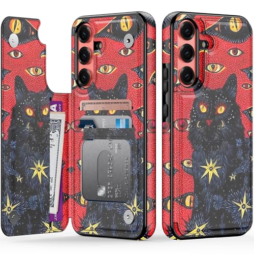 FUNMIKO Schutzhülle für Samsung Galaxy S25, mit Kartenhalter, RFID-blockierend, militärischer Schutz, florales Tier-Design, Magnetverschluss, mit Lederständer, Mysterious Black Cat FUNMIKO Schutzhülle für Samsung Galaxy S25, mit Kartenhalter, RFID-blockierend, militärischer Schutz, florales Tier-Design, Magnetverschluss, mit Lederständer, Mysterious Black Cat von FUNMIKO
