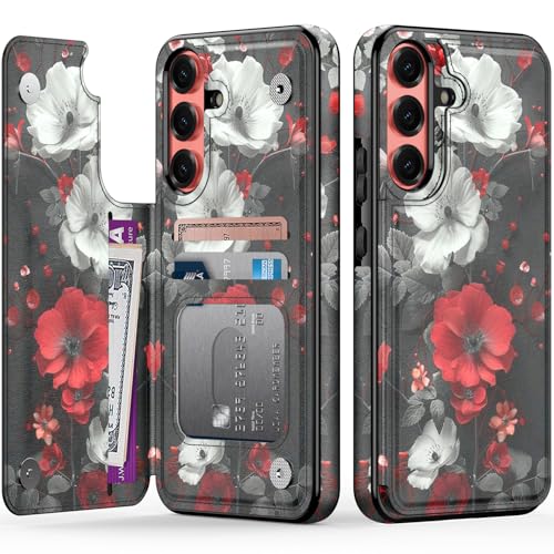 FUNMIKO Schutzhülle für Samsung Galaxy S25, mit Kartenhalter, RFID-blockierend, militärischer Schutz, florales Tier-Design, Magnetverschluss mit Lederständer, Dramatische Blumen FUNMIKO Schutzhülle für Samsung Galaxy S25, mit Kartenhalter, RFID-blockierend, militärischer Schutz, florales Tier-Design, Magnetverschluss mit Lederständer, Dramatische Blumen von FUNMIKO