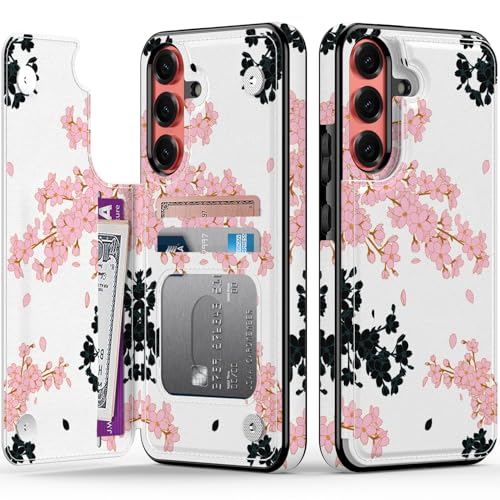 FUNMIKO Schutzhülle für Samsung Galaxy S25 Plus, mit Kartenhalter, RFID-blockierend, militärischer Schutz, florales Tier-Design, Magnetverschluss, mit Lederständer, Schwarz und Rosa Kirschblüten FUNMIKO Schutzhülle für Samsung Galaxy S25 Plus, mit Kartenhalter, RFID-blockierend, militärischer Schutz, florales Tier-Design, Magnetverschluss, mit Lederständer, Schwarz und Rosa Kirschblüten von FUNMIKO
