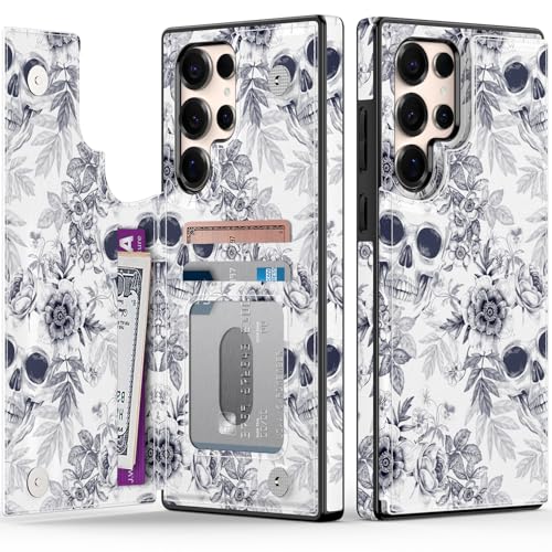FUNMIKO Schutzhülle für Samsung Galaxy S25 Ultra, mit Kartenhalter, RFID-blockierend, militärischer Schutz, florales Tier-Design, Magnetverschluss, mit Leder-Ständer, Blumenschädel FUNMIKO Schutzhülle für Samsung Galaxy S25 Ultra, mit Kartenhalter, RFID-blockierend, militärischer Schutz, florales Tier-Design, Magnetverschluss, mit Leder-Ständer, Blumenschädel von FUNMIKO