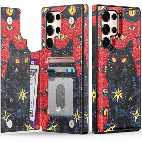 FUNMIKO Schutzhülle für Samsung Galaxy S25 Ultra, mit Kartenhalter, RFID-blockierend, militärischer Schutz, florales Tier-Design, Magnetverschluss mit Lederständer, Mysterious Black Cat FUNMIKO Schutzhülle für Samsung Galaxy S25 Ultra, mit Kartenhalter, RFID-blockierend, militärischer Schutz, florales Tier-Design, Magnetverschluss mit Lederständer, Mysterious Black Cat von FUNMIKO