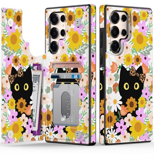 FUNMIKO Schutzhülle für Samsung Galaxy S25 Ultra, mit Kartenhalter, RFID-blockierend, militärischer Schutz, florales Tier-Design, Magnetverschluss mit Lederständer, skurrile schwarze Katze FUNMIKO Schutzhülle für Samsung Galaxy S25 Ultra, mit Kartenhalter, RFID-blockierend, militärischer Schutz, florales Tier-Design, Magnetverschluss mit Lederständer, skurrile schwarze Katze von FUNMIKO