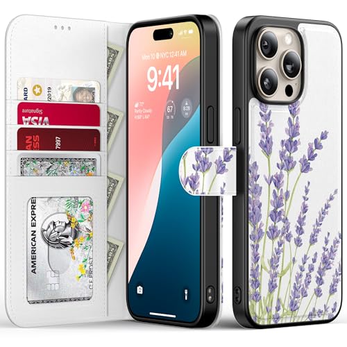 FUNMIKO Schutzhülle für iPhone 13 Pro, abnehmbare Klappschutzhülle aus Leder, RFID-blockierend, 4 Kartenfächer, magnetischer Ständer, Schutzhülle für Damen und Mädchen, Lila Lavendel von FUNMIKO