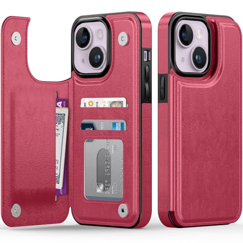FUNMIKO Schutzhülle für iPhone 14, mit Kartenhalter, RFID-Blockierung, Fallschutz in Militärqualität, florales Tier-Design, Magnetverschluss mit Leder-Ständer, Hot Pink von FUNMIKO