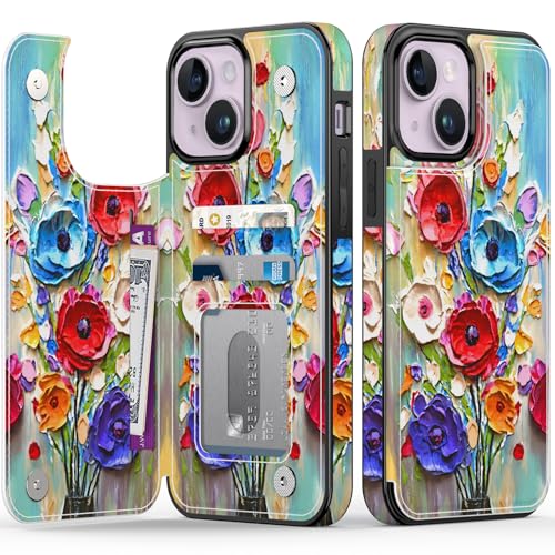 FUNMIKO Schutzhülle für iPhone 14, mit Kartenhalter, RFID-Blockierung, Fallschutz in Militärqualität, florales Tier-Design, Magnetverschluss mit Leder-Ständer, abstrakte Blumen FUNMIKO Schutzhülle für iPhone 14, mit Kartenhalter, RFID-Blockierung, Fallschutz in Militärqualität, florales Tier-Design, Magnetverschluss mit Leder-Ständer, abstrakte Blumen von FUNMIKO