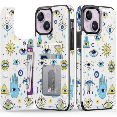 FUNMIKO Schutzhülle für iPhone 14, mit Kartenhalter, RFID-Blockierung, Fallschutz in Militärqualität, florales Tier-Design, Magnetverschluss mit Lederständer, Böser Blick FUNMIKO Schutzhülle für iPhone 14, mit Kartenhalter, RFID-Blockierung, Fallschutz in Militärqualität, florales Tier-Design, Magnetverschluss mit Lederständer, Böser Blick von FUNMIKO