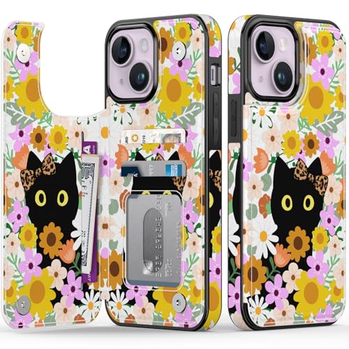 FUNMIKO Schutzhülle für iPhone 14, mit Kartenhalter, RFID-Blockierung, Fallschutz in Militärqualität, florales Tier-Design, Magnetverschluss mit Lederständer, skurrile schwarze Katze FUNMIKO Schutzhülle für iPhone 14, mit Kartenhalter, RFID-Blockierung, Fallschutz in Militärqualität, florales Tier-Design, Magnetverschluss mit Lederständer, skurrile schwarze Katze von FUNMIKO