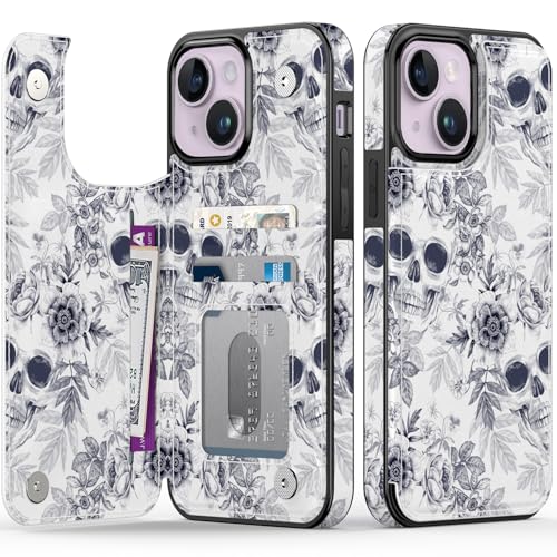 FUNMIKO Schutzhülle für iPhone 14, mit Kartenhalter, RFID-blockierend, Fallschutz in Militärqualität, florales Tier-Design, Magnetverschluss mit Leder-Ständer, floraler Totenkopf FUNMIKO Schutzhülle für iPhone 14, mit Kartenhalter, RFID-blockierend, Fallschutz in Militärqualität, florales Tier-Design, Magnetverschluss mit Leder-Ständer, floraler Totenkopf von FUNMIKO