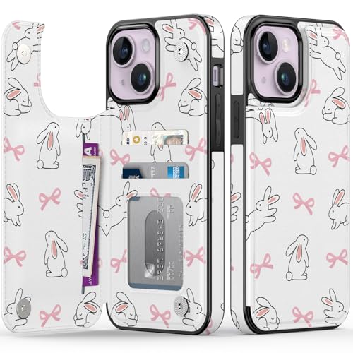 FUNMIKO Schutzhülle für iPhone 14, mit Kartenhalter, RFID-blockierend, Fallschutz in Militärqualität, florales Tier-Design, Magnetverschluss mit Lederständer, bezaubernder Hase und Schleifen FUNMIKO Schutzhülle für iPhone 14, mit Kartenhalter, RFID-blockierend, Fallschutz in Militärqualität, florales Tier-Design, Magnetverschluss mit Lederständer, bezaubernder Hase und Schleifen von FUNMIKO