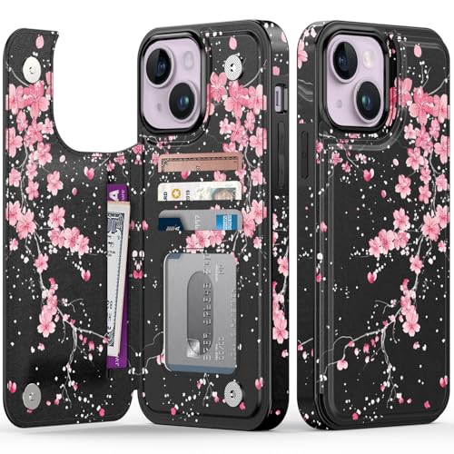 FUNMIKO Schutzhülle für iPhone 14 Plus mit Kartenhalter, RFID-blockierend, Fallschutz in Militärqualität, florales Tier-Design, Magnetverschluss mit Lederständer, Kirschblüten im Dunkeln FUNMIKO Schutzhülle für iPhone 14 Plus mit Kartenhalter, RFID-blockierend, Fallschutz in Militärqualität, florales Tier-Design, Magnetverschluss mit Lederständer, Kirschblüten im Dunkeln von FUNMIKO