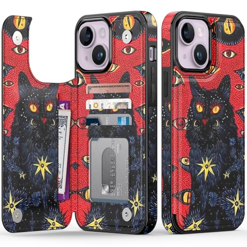 FUNMIKO Schutzhülle für iPhone 14 Plus mit Kartenhalter, RFID-blockierend, Fallschutz in Militärqualität, florales Tier-Design, Magnetverschluss mit Lederständer, Mysterious Black Cat FUNMIKO Schutzhülle für iPhone 14 Plus mit Kartenhalter, RFID-blockierend, Fallschutz in Militärqualität, florales Tier-Design, Magnetverschluss mit Lederständer, Mysterious Black Cat von FUNMIKO