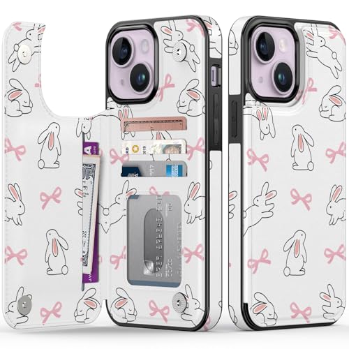 FUNMIKO Schutzhülle für iPhone 14 Plus mit Kartenhalter, RFID-blockierend, Fallschutz in Militärqualität, florales Tier-Design, Magnetverschluss mit Lederständer, bezaubernder Hase und Schleifen FUNMIKO Schutzhülle für iPhone 14 Plus mit Kartenhalter, RFID-blockierend, Fallschutz in Militärqualität, florales Tier-Design, Magnetverschluss mit Lederständer, bezaubernder Hase und Schleifen von FUNMIKO