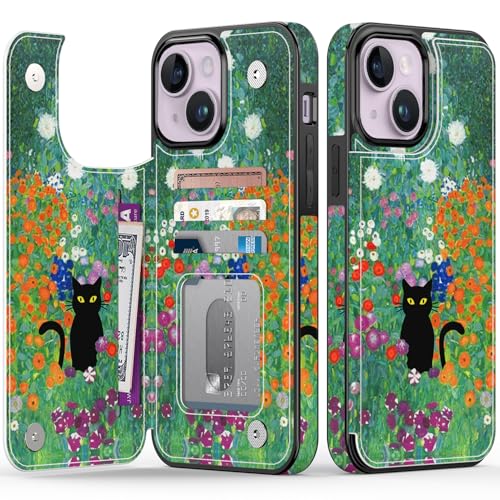 FUNMIKO Schutzhülle für iPhone 14 Plus mit Kartenhalter, RFID-blockierend, Fallschutz in Militärqualität, florales Tier-Design, Magnetverschluss mit Lederständer, schwarze Katze in den Blumen FUNMIKO Schutzhülle für iPhone 14 Plus mit Kartenhalter, RFID-blockierend, Fallschutz in Militärqualität, florales Tier-Design, Magnetverschluss mit Lederständer, schwarze Katze in den Blumen von FUNMIKO
