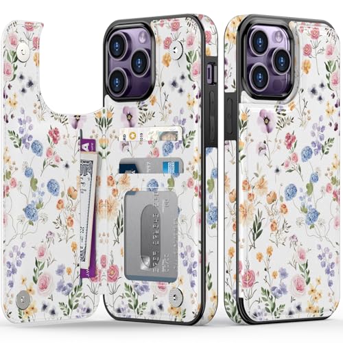 FUNMIKO Schutzhülle für iPhone 14 Pro, mit Kartenhalter, RFID-Blockierung, Fallschutz in Militärqualität, florales Tier-Design, Magnetverschluss mit Lederständer, Blumen und Blätter FUNMIKO Schutzhülle für iPhone 14 Pro, mit Kartenhalter, RFID-Blockierung, Fallschutz in Militärqualität, florales Tier-Design, Magnetverschluss mit Lederständer, Blumen und Blätter von FUNMIKO