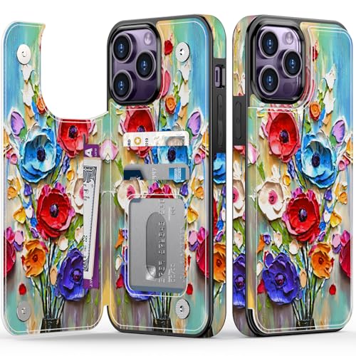 FUNMIKO Schutzhülle für iPhone 14 Pro, mit Kartenhalter, RFID-Blockierung, Fallschutz in Militärqualität, florales Tier-Design, Magnetverschluss mit Lederständer, abstrakte Blumen FUNMIKO Schutzhülle für iPhone 14 Pro, mit Kartenhalter, RFID-Blockierung, Fallschutz in Militärqualität, florales Tier-Design, Magnetverschluss mit Lederständer, abstrakte Blumen von FUNMIKO