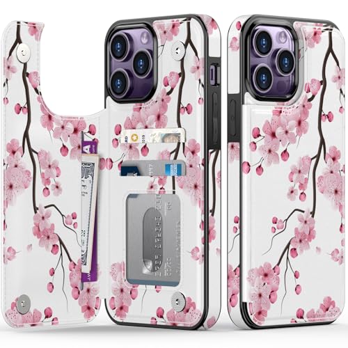FUNMIKO Schutzhülle für iPhone 14 Pro, mit Kartenhalter, RFID-Blockierung, Fallschutz in Militärqualität, florales Tier-Design, Magnetverschluss mit Lederständer, blühende Kirschblüten FUNMIKO Schutzhülle für iPhone 14 Pro, mit Kartenhalter, RFID-Blockierung, Fallschutz in Militärqualität, florales Tier-Design, Magnetverschluss mit Lederständer, blühende Kirschblüten von FUNMIKO
