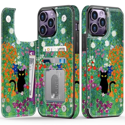 FUNMIKO Schutzhülle für iPhone 14 Pro, mit Kartenhalter, RFID-Blockierung, Fallschutz in Militärqualität, florales Tier-Design, Magnetverschluss mit Lederständer, schwarze Katze in den Blumen FUNMIKO Schutzhülle für iPhone 14 Pro, mit Kartenhalter, RFID-Blockierung, Fallschutz in Militärqualität, florales Tier-Design, Magnetverschluss mit Lederständer, schwarze Katze in den Blumen von FUNMIKO