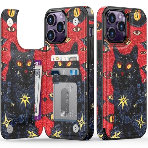 FUNMIKO Schutzhülle für iPhone 14 Pro, mit Kartenhalter, RFID-blockierend, Fallschutz in Militärqualität, florales Tier-Design, Magnetverschluss mit Lederständer, Mysterious Black Cat FUNMIKO Schutzhülle für iPhone 14 Pro, mit Kartenhalter, RFID-blockierend, Fallschutz in Militärqualität, florales Tier-Design, Magnetverschluss mit Lederständer, Mysterious Black Cat von FUNMIKO