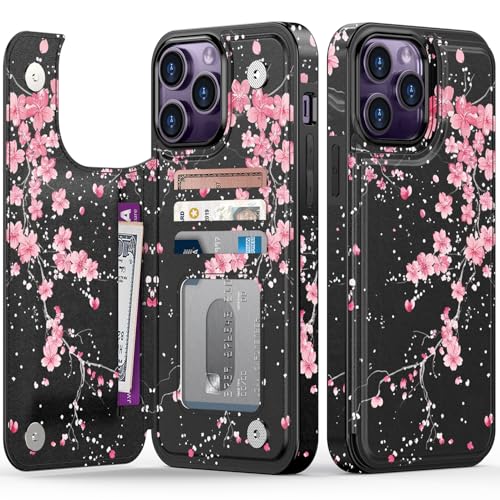FUNMIKO Schutzhülle für iPhone 14 Pro Max mit Kartenhalter, RFID-Blockierung, Fallschutz in Militärqualität, florales Tier-Design, Magnetverschluss mit Lederständer, Kirschblüten im Dunkeln FUNMIKO Schutzhülle für iPhone 14 Pro Max mit Kartenhalter, RFID-Blockierung, Fallschutz in Militärqualität, florales Tier-Design, Magnetverschluss mit Lederständer, Kirschblüten im Dunkeln von FUNMIKO