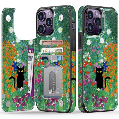 FUNMIKO Schutzhülle für iPhone 14 Pro Max mit Kartenhalter, RFID-Blockierung, Fallschutz in Militärqualität, florales Tier-Design, Magnetverschluss mit Lederständer, schwarze Katze in den Blumen FUNMIKO Schutzhülle für iPhone 14 Pro Max mit Kartenhalter, RFID-Blockierung, Fallschutz in Militärqualität, florales Tier-Design, Magnetverschluss mit Lederständer, schwarze Katze in den Blumen von FUNMIKO