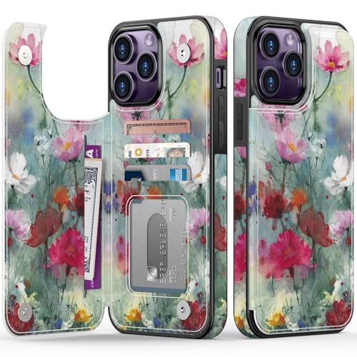 FUNMIKO Schutzhülle für iPhone 14 Pro Max mit Kartenhalter, RFID-Blockierung, Fallschutz in Militärqualität, florales Tier-Design, Magnetverschluss mit Lederständer, verträumte Blumen FUNMIKO Schutzhülle für iPhone 14 Pro Max mit Kartenhalter, RFID-Blockierung, Fallschutz in Militärqualität, florales Tier-Design, Magnetverschluss mit Lederständer, verträumte Blumen von FUNMIKO