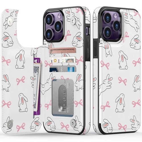 FUNMIKO Schutzhülle für iPhone 14 Pro Max mit Kartenhalter, RFID-blockierend, Fallschutz in Militärqualität, florales Tier-Design, Magnetverschluss mit Lederständer, bezaubernder Hase und Schleifen FUNMIKO Schutzhülle für iPhone 14 Pro Max mit Kartenhalter, RFID-blockierend, Fallschutz in Militärqualität, florales Tier-Design, Magnetverschluss mit Lederständer, bezaubernder Hase und Schleifen von FUNMIKO