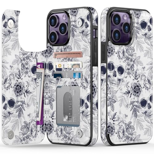 FUNMIKO Schutzhülle für iPhone 14 Pro Max mit Kartenhalter, RFID-blockierend, Fallschutz in Militärqualität, florales Tier-Design, Magnetverschluss mit Lederständer, floraler Totenkopf FUNMIKO Schutzhülle für iPhone 14 Pro Max mit Kartenhalter, RFID-blockierend, Fallschutz in Militärqualität, florales Tier-Design, Magnetverschluss mit Lederständer, floraler Totenkopf von FUNMIKO
