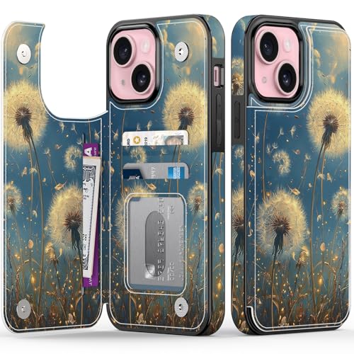 FUNMIKO Schutzhülle für iPhone 15, mit Kartenhalter und Geldclip, RFID-blockierend, Fallschutz in Militärqualität, UV-gedrucktes Kunstwerk, Magnetverschluss mit Lederständer, Löwenzahn im Himmel FUNMIKO Schutzhülle für iPhone 15, mit Kartenhalter und Geldclip, RFID-blockierend, Fallschutz in Militärqualität, UV-gedrucktes Kunstwerk, Magnetverschluss mit Lederständer, Löwenzahn im Himmel von FUNMIKO