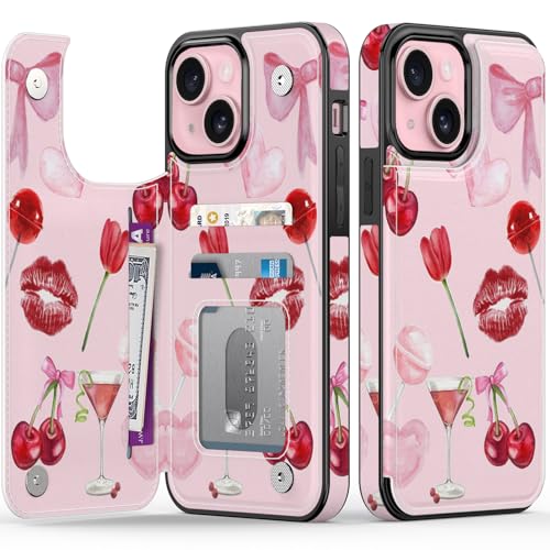 FUNMIKO Schutzhülle für iPhone 15, mit Kartenhalter und Geldclip, RFID-blockierend, Fallschutz in Militärqualität, UV-gedrucktes Kunstwerk, Magnetverschluss mit Lederständer, romantische rote Elemente FUNMIKO Schutzhülle für iPhone 15, mit Kartenhalter und Geldclip, RFID-blockierend, Fallschutz in Militärqualität, UV-gedrucktes Kunstwerk, Magnetverschluss mit Lederständer, romantische rote Elemente von FUNMIKO