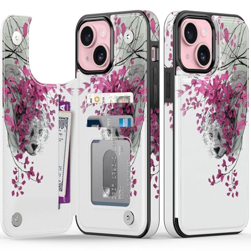 FUNMIKO Schutzhülle für iPhone 15, mit Kartenhalter und Geldklammer, RFID-blockierend, Fallschutz in Militärqualität, UV-gedrucktes Kunstwerk, Magnetverschluss mit Lederständer, Rosa Blüten FUNMIKO Schutzhülle für iPhone 15, mit Kartenhalter und Geldklammer, RFID-blockierend, Fallschutz in Militärqualität, UV-gedrucktes Kunstwerk, Magnetverschluss mit Lederständer, Rosa Blüten von FUNMIKO