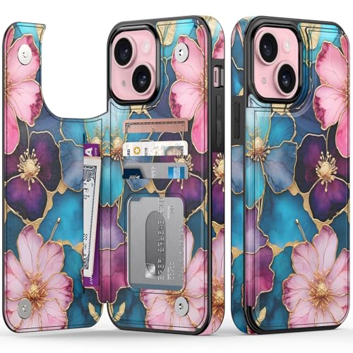 FUNMIKO Schutzhülle für iPhone 15 Plus, mit Kartenhalter und Geldclip, RFID-blockierend, militärischer Fallschutz, UV-gedrucktes Kunstwerk, Magnetverschluss mit Ständer, lebendiges Blumenmuster FUNMIKO Schutzhülle für iPhone 15 Plus, mit Kartenhalter und Geldclip, RFID-blockierend, militärischer Fallschutz, UV-gedrucktes Kunstwerk, Magnetverschluss mit Ständer, lebendiges Blumenmuster von FUNMIKO