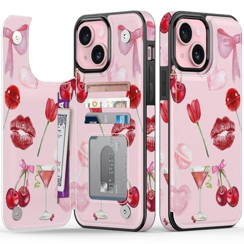 FUNMIKO Schutzhülle für iPhone 15 Plus, mit Kartenhalter und Geldclip, RFID-blockierend, militärischer Fallschutz, UV-gedrucktes Kunstwerk, Magnetverschluss mit Ständer, romantische rote Elemente FUNMIKO Schutzhülle für iPhone 15 Plus, mit Kartenhalter und Geldclip, RFID-blockierend, militärischer Fallschutz, UV-gedrucktes Kunstwerk, Magnetverschluss mit Ständer, romantische rote Elemente von FUNMIKO