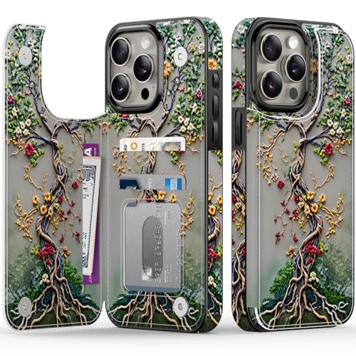 FUNMIKO Schutzhülle für iPhone 15 Pro, mit Kartenhalter und Geldclip, RFID-blockierend, Fallschutz in Militärqualität, UV-gedrucktes Kunstwerk, Magnetverschluss mit Lederständer, blühender Baum des FUNMIKO Schutzhülle für iPhone 15 Pro, mit Kartenhalter und Geldclip, RFID-blockierend, Fallschutz in Militärqualität, UV-gedrucktes Kunstwerk, Magnetverschluss mit Lederständer, blühender Baum des von FUNMIKO