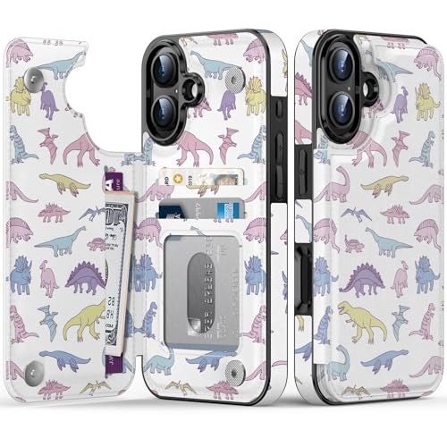 FUNMIKO Schutzhülle für iPhone 16, mit Kartenhalter, RFID-blockierend, Schutz in Militärqualität, UV-gedrucktes Kunstwerk, Magnetverschluss mit Leder-Ständer, lebendiger süßer Dinosaurier FUNMIKO Schutzhülle für iPhone 16, mit Kartenhalter, RFID-blockierend, Schutz in Militärqualität, UV-gedrucktes Kunstwerk, Magnetverschluss mit Leder-Ständer, lebendiger süßer Dinosaurier von FUNMIKO