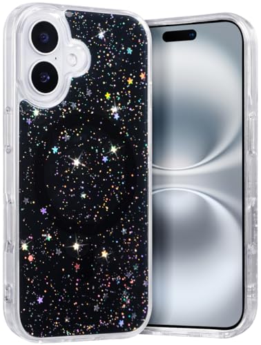FUNMIKO Schutzhülle für iPhone 16 Plus, glitzernd, für Damen, bunte Sterne von FUNMIKO