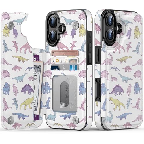 FUNMIKO Schutzhülle für iPhone 16 Plus, mit Kartenhalter, RFID-blockierend, Schutz in Militärqualität, UV-gedrucktes Kunstwerk, Magnetverschluss mit Leder-Ständer, lebendiger süßer Dinosaurier FUNMIKO Schutzhülle für iPhone 16 Plus, mit Kartenhalter, RFID-blockierend, Schutz in Militärqualität, UV-gedrucktes Kunstwerk, Magnetverschluss mit Leder-Ständer, lebendiger süßer Dinosaurier von FUNMIKO