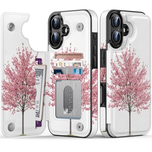 FUNMIKO Schutzhülle für iPhone 16 Plus, mit Kartenhalter, RFID-blockierend, Schutz in Militärqualität, UV-gedrucktes Kunstwerk, Magnetverschluss mit Lederständer, blühender Kirschbaum FUNMIKO Schutzhülle für iPhone 16 Plus, mit Kartenhalter, RFID-blockierend, Schutz in Militärqualität, UV-gedrucktes Kunstwerk, Magnetverschluss mit Lederständer, blühender Kirschbaum von FUNMIKO