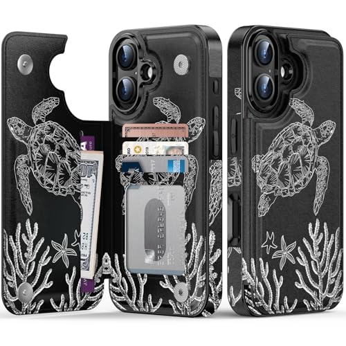 FUNMIKO Schutzhülle für iPhone 16 Plus, mit Kartenhalter, RFID-blockierend, Schutz in Militärqualität, UV-gedrucktes Kunstwerk, Magnetverschluss mit Lederständer, schwimmende Meeresschildkröte FUNMIKO Schutzhülle für iPhone 16 Plus, mit Kartenhalter, RFID-blockierend, Schutz in Militärqualität, UV-gedrucktes Kunstwerk, Magnetverschluss mit Lederständer, schwimmende Meeresschildkröte von FUNMIKO