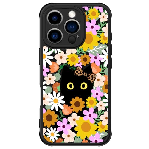 FUNMIKO Schutzhülle für iPhone 16 Pro, kabelloses Laden, militärischer Schutz, Wildblumen-Design für Frauen, Mädchen, rutschfeste matte Abdeckung, stoßdämpfende Ecken, skurrile schwarze Katze FUNMIKO Schutzhülle für iPhone 16 Pro, kabelloses Laden, militärischer Schutz, Wildblumen-Design für Frauen, Mädchen, rutschfeste matte Abdeckung, stoßdämpfende Ecken, skurrile schwarze Katze von FUNMIKO