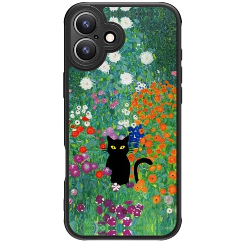 FUNMIKO iPhone 16 Hülle für iPhone 16, Kabelloses Laden, Schutz in Militärqualität, Wildblumen-Design für Frauen Mädchen, rutschfeste matte Abdeckung, stoßdämpfende Ecken, schwarze Katze in den Blumen FUNMIKO iPhone 16 Hülle für iPhone 16, Kabelloses Laden, Schutz in Militärqualität, Wildblumen-Design für Frauen Mädchen, rutschfeste matte Abdeckung, stoßdämpfende Ecken, schwarze Katze in den Blumen von FUNMIKO